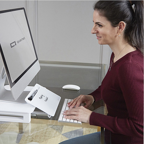 Quartet Monitor Riser with Glass Dry-Erase Board Desktop 100 lb Load Capacity - 5" Height x 10" Width - Desktop - White (Q090GMRW01)
