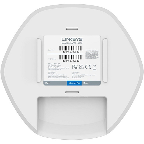 Linksys Cloud Managed AC1300 WiFi 5 Indoor Wireless Access Point TAA Compliant 2.40 GHz, 5 GHz - Internal - MIMO Technology - 1 x Network (RJ-45) - Gigabit Ethernet - 9.88 W - Wall Mountable, Ceiling Mountable (LAPAC1300C)