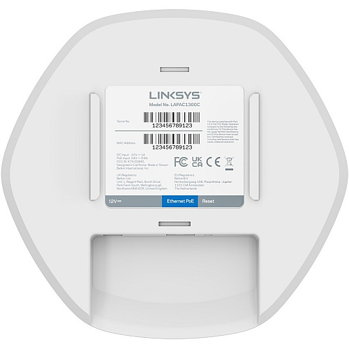 Linksys Cloud Managed AC1300 WiFi 5 Indoor Wireless Access Point TAA Compliant 2.40 GHz, 5 GHz - Internal - MIMO Technology - 1 x Network (RJ-45) - Gigabit Ethernet - 9.88 W - Wall Mountable, Ceiling Mountable (LAPAC1300C)
