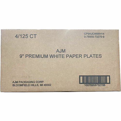 AJM 9" Dinnerware Paper Plates Disposable - 9" Diameter - White - Paper Body - 125 / Pack (CP9AJCWWH1)