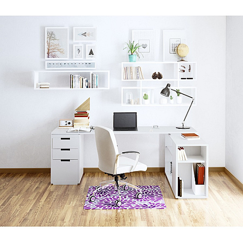 Deflecto FashionMat Purple Rain Chair Mat Home, Office, Classroom, Hard Floor, Pile Carpet, Dorm Room - 40" Length x 35" Width x 0.050" Thickness - Rectangular - Purple Rain - Vinyl - Multicolor - 1 / Carton (CM3540PR)