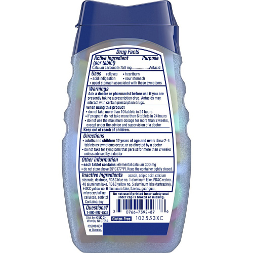 TUMS Smoothies Extra Strength Antacid Chewable Tablet For Acid Indigestion, Heartburn, Sour Stomach, Upset Stomach - Assorted Fruit - 60/Bottle - 1 Each (39287)