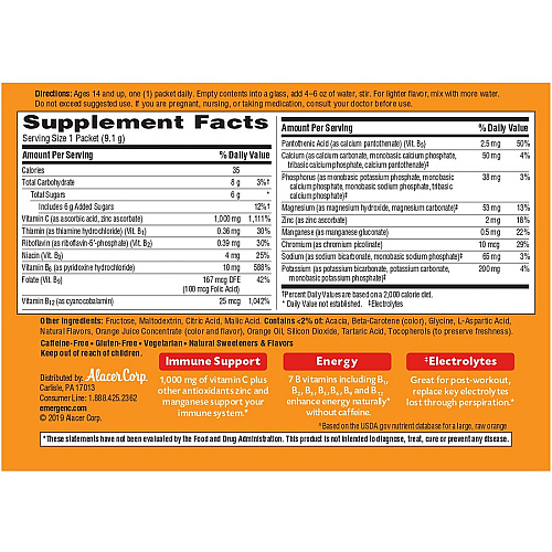 Emergen-C Super Orange Vitamin C Drink Mix For Immune Support - Super Orange - 1 Each - 60.0 Per Box (30213)