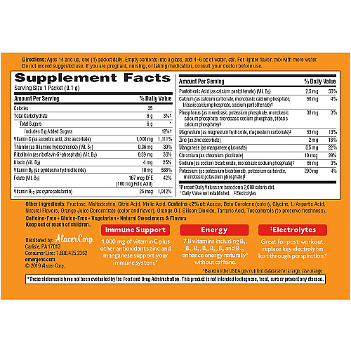 Emergen-C Super Orange Vitamin C Drink Mix For Immune Support - Super Orange - 1 Each - 60.0 Per Box (30213)