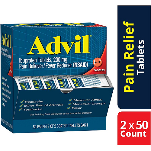Advil Ibuprofen Tablets For Pain, Headache, Backache, Menstrual Cramp, Joint Pain, Fever - 50/Box - 1 Each (15489)
