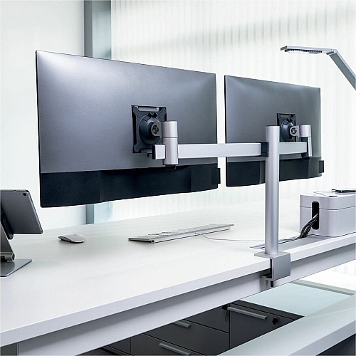 DURABLE Mounting Arm for Monitor - Silver Height Adjustable - 2 Display(s) Supported - 27" Screen Support - 17.64 lb Load Capacity - 75 x 75, 100 x 100 - Aluminum, Plastic - 1 Each (508523)
