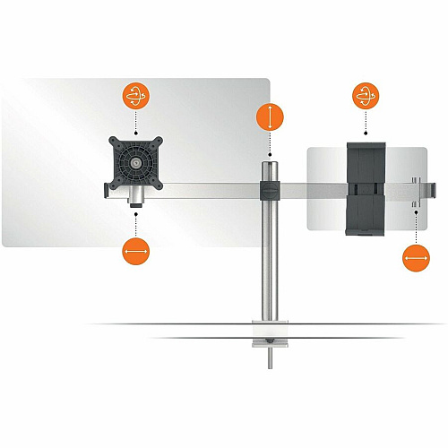DURABLE Mounting Arm for Monitor, Tablet - Silver Height Adjustable - 1 Display(s) Supported - 34" Screen Support - 17.64 lb Load Capacity - 75 x 75, 100 x 100 - Aluminum, Plastic - 1 Each (508723)