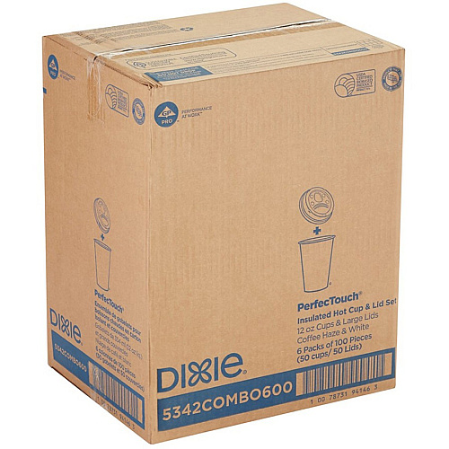 Dixie PerfecTouch 12 oz Hot Coffee Cup and Lid Sets by GP Pro 12 fl oz - White - Paper - Hot Drink, Coffee, Beverage - 50 / Pack (5342COMBO6)