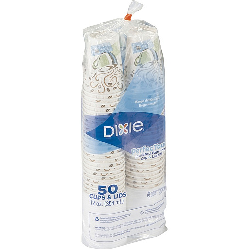 Dixie PerfecTouch 12 oz Hot Coffee Cup and Lid Sets by GP Pro 12 fl oz - White - Paper - Hot Drink, Coffee, Beverage - 50 / Pack (5342COMBO6)