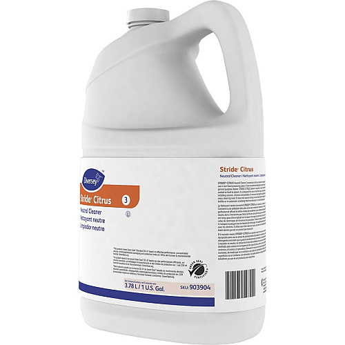 Diversey Stride Citrus Neutral Cleaner Concentrate - 128 fl oz (4 quart) - Citrus Scent - 4 / Carton - pH Neutral, Non Alkaline, Low Foaming, Rinse-free, Film-free, Kosher - Orange (903904CT)