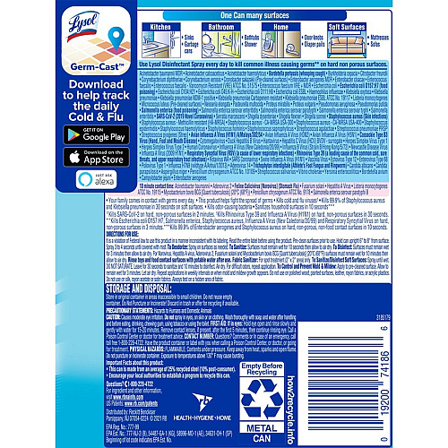 Lysol&reg; Disinfectant Spray, Crisp Linen Scent, 12.5 oz. Aerosol Can (74186)