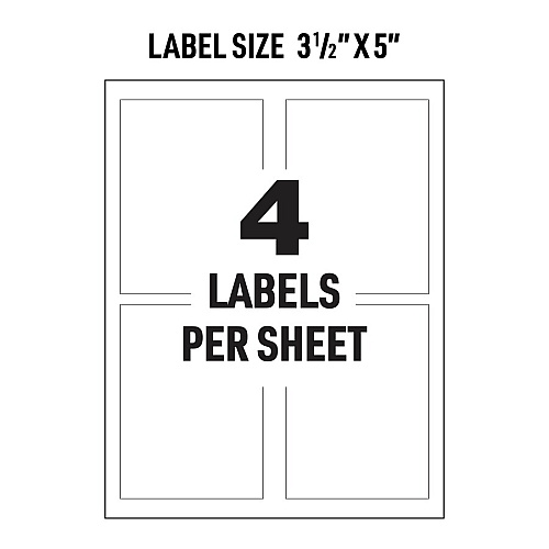 Avery&reg; Adhesive Printable Vinyl Signs Waterproof - 3 1/2" Width x 5" Length - Permanent Adhesive - Rectangle - Laser - White - Vinyl - Print-to-the Edge, Permanent Adhesive, Customizable, Chemical Resistant, Abrasion Resistant - 4 / Sheet - 25 (61550)