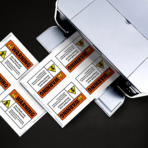 Avery&reg; Adhesive Printable Vinyl Signs Waterproof - 3 1/2" Width x 5" Length - Permanent Adhesive - Rectangle - Laser - White - Vinyl - Print-to-the Edge, Permanent Adhesive, Customizable, Chemical Resistant, Abrasion Resistant - 4 / Sheet - 25 (61550)