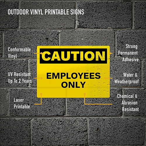 Avery&reg; Adhesive Printable Vinyl Signs Waterproof - 5" Width x 7" Length - Permanent Adhesive - Rectangle - Laser - Yellow - Vinyl - Print-to-the Edge, Permanent Adhesive, Customizable, Self-adhesive, Chemical Resistant, Abrasion Resistant - 1  (61554)