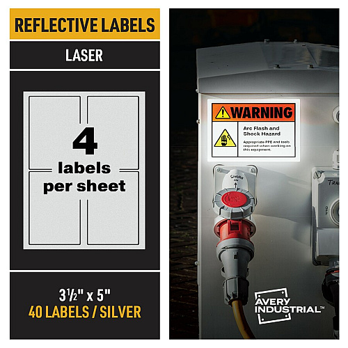 Avery&reg; Reflective Sign Labels 3 1/2" Width x 5" Length - Permanent Adhesive - Rectangle - Laser - Silver - Film - Water Resistant - 4 / Sheet - 10 Total Sheets - 40 Total Label(s) - 40 / Pack (61584)