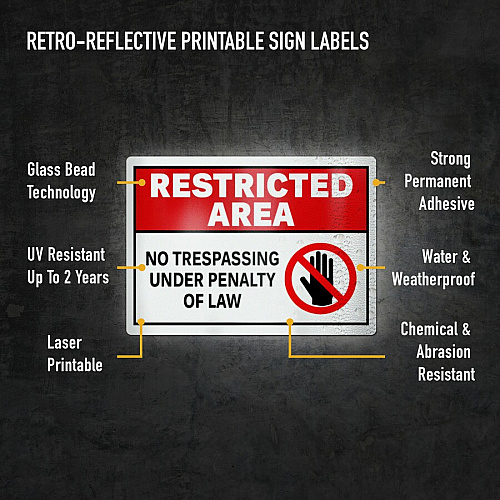 Avery&reg; Reflective Sign Labels 5" Width x 7" Length - Permanent Adhesive - Rectangle - Laser - Silver - Film - Water Resistant - 2 / Sheet - 10 Total Sheets - 20 Total Label(s) - 20 / Pack (61583)