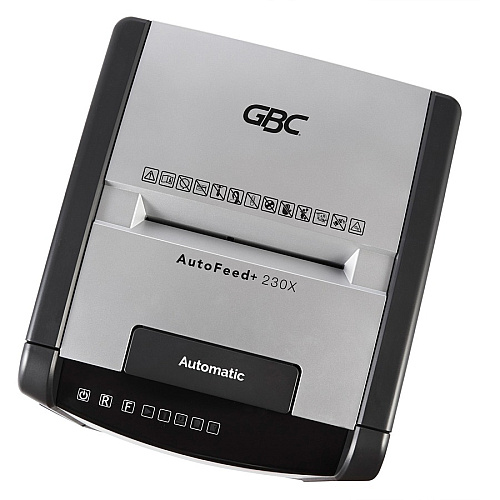 GBC AutoFeed+ Small Office Shredder, 230X, Super Cross-Cut, 230 Sheets Continuous Shredder - Super Cross Cut - 10 Per Pass - for shredding Credit Card, Paper Clip, Staples, Paper - P-4 - 30 Minute Run Time - 16 gal Wastebin Capacity - Black (WSM1757606)