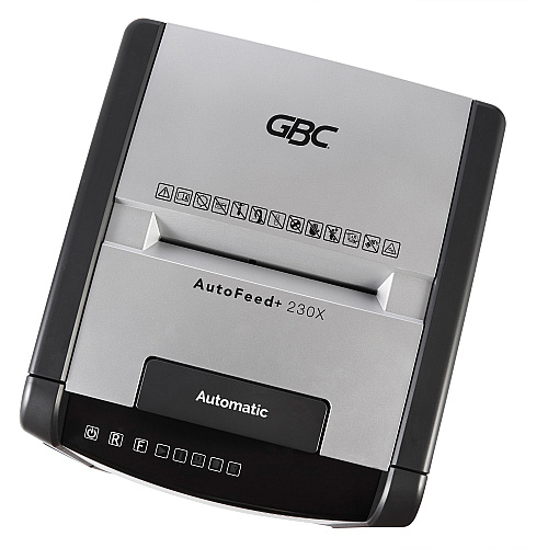 GBC AutoFeed+ Small Office Shredder, 230X, Super Cross-Cut, 230 Sheets Continuous Shredder - Super Cross Cut - 10 Per Pass - for shredding Credit Card, Paper Clip, Staples, Paper - P-4 - 30 Minute Run Time - 16 gal Wastebin Capacity - Black (WSM1757606)