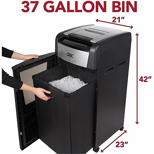 GBC AutoFeed+ Large Office Shredder, 750X, Super Cross-Cut, 750 Sheets Continuous Shredder - Super Cross Cut - 20 Per Pass - for shredding Credit Card, Paper Clip, Staples, Paper - P-4 - 4 Hour Run Time - 37 gal Wastebin Capacity - Black - 1  (WSM1757612)