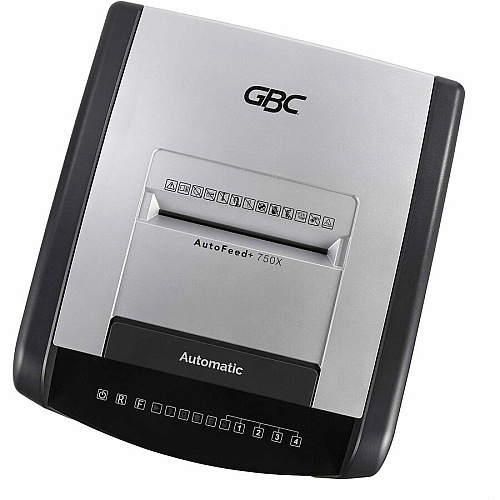 GBC AutoFeed+ Large Office Shredder, 750X, Super Cross-Cut, 750 Sheets Continuous Shredder - Super Cross Cut - 20 Per Pass - for shredding Credit Card, Paper Clip, Staples, Paper - P-4 - 4 Hour Run Time - 37 gal Wastebin Capacity - Black - 1  (WSM1757612)