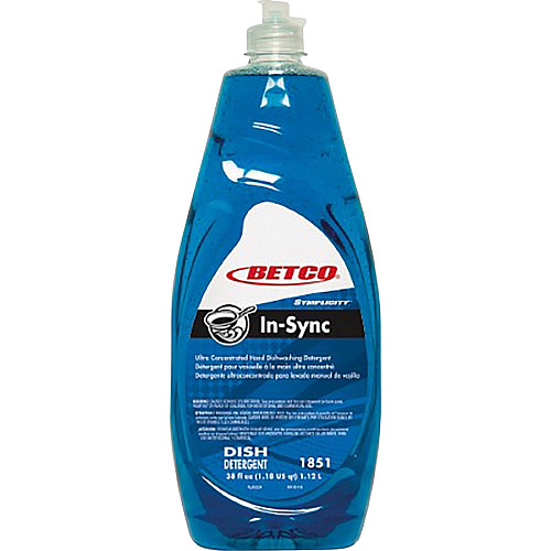 Betco Simplicity In-Sync Dishwashing Liquid Concentrate - 38 fl oz (1.2 quart) - Fresh Ozonic Scent - Film-free, Rinse-free, Streak-free, Phosphate-free - Blue Bottle - 8 / Carton (1851B900CT)