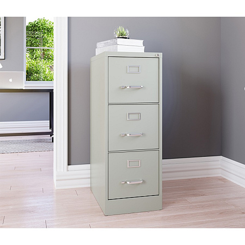Lorell Fortress Series 22" Commercial-Grade Vertical File Cabinet 15" Width x 22" Depth x 40.2" Height - 3 x Drawer(s) for File - Letter - Vertical - Ball-bearing Suspension, Removable Lock, Pull Handle, Wire Management - Light Gray - Steel - R (LLR42298)