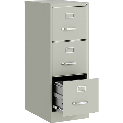 Lorell Fortress Series 22" Commercial-Grade Vertical File Cabinet 15" Width x 22" Depth x 40.2" Height - 3 x Drawer(s) for File - Letter - Vertical - Ball-bearing Suspension, Removable Lock, Pull Handle, Wire Management - Light Gray - Steel - R (LLR42298)