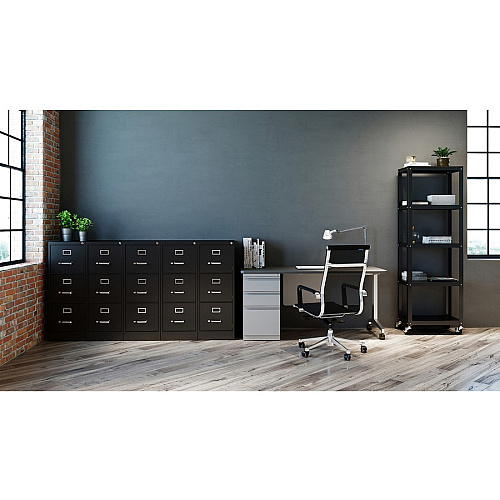 Lorell Fortress Series 22" Commercial-Grade Vertical File Cabinet 15" Width x 22" Depth x 40.2" Height - 3 x Drawer(s) for File - Letter - Vertical - Ball-bearing Suspension, Removable Lock, Pull Handle, Wire Management - Black - Steel - Recycl (LLR42297)