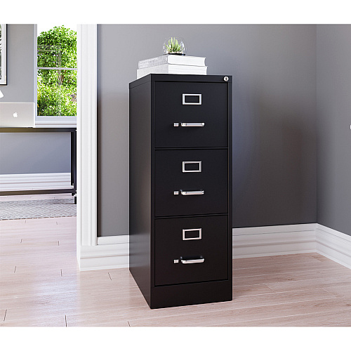 Lorell Fortress Series 22" Commercial-Grade Vertical File Cabinet 15" Width x 22" Depth x 40.2" Height - 3 x Drawer(s) for File - Letter - Vertical - Ball-bearing Suspension, Removable Lock, Pull Handle, Wire Management - Black - Steel - Recycl (LLR42297)