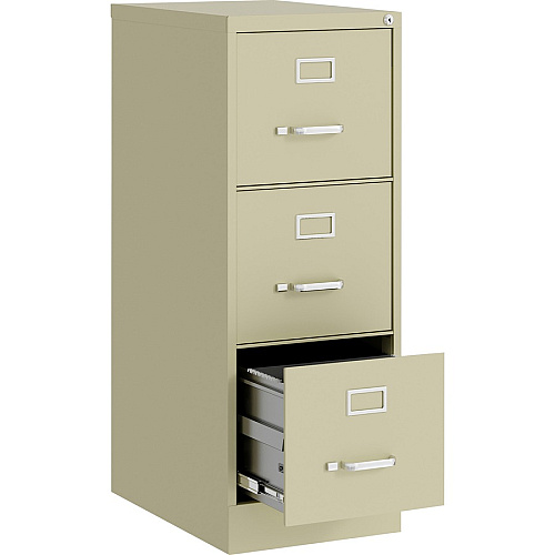 Lorell Fortress Series 22" Commercial-Grade Vertical File Cabinet 15" Width x 22" Depth x 40.2" Height - 3 x Drawer(s) for File - Letter - Vertical - Ball-bearing Suspension, Removable Lock, Pull Handle, Wire Management - Putty - Steel - Recycl (LLR42296)