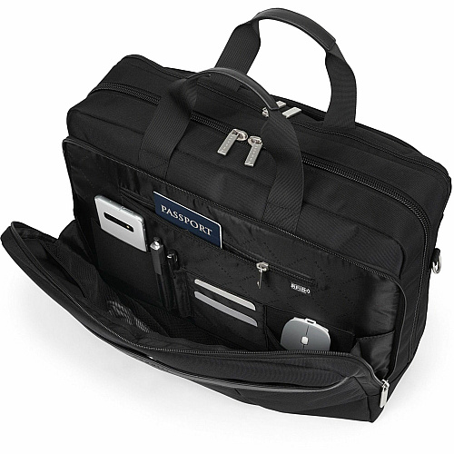 bugatti Gregory Carrying Case (Briefcase) for 17" to 17.3" Notebook - Black Damage Resistant, Tangle Resistant Shoulder Strap - Ballistic Nylon Body - Trolley Strap, Handle, Shoulder Strap - 13" Height x 8" Width x 18" Depth - 1 Each (EXB1707BLK)