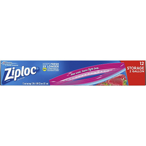 Ziploc&reg; 2-gallon Storage Bags Extra Large Size - 2 gal Capacity - 13" - Zipper Closure - Plastic - Food, Money, Vegetables, Fruit, Yarn, Cosmetics, Business Card, Map, Meat, Seafood, Poultry - 12 / Box (664531)