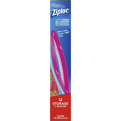 Ziploc&reg; 2-gallon Storage Bags Extra Large Size - 2 gal Capacity - 13" - Zipper Closure - Plastic - Food, Money, Vegetables, Fruit, Yarn, Cosmetics, Business Card, Map, Meat, Seafood, Poultry - 12 / Box (664531)