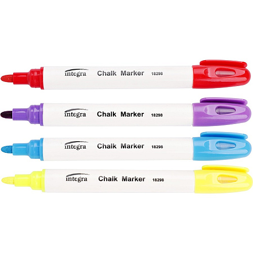 Integra Chalk Ink Markers Bullet Marker Point - Blue, Purple, Red, Yellow Ink - Chalk-based - 4 / Set (18298)