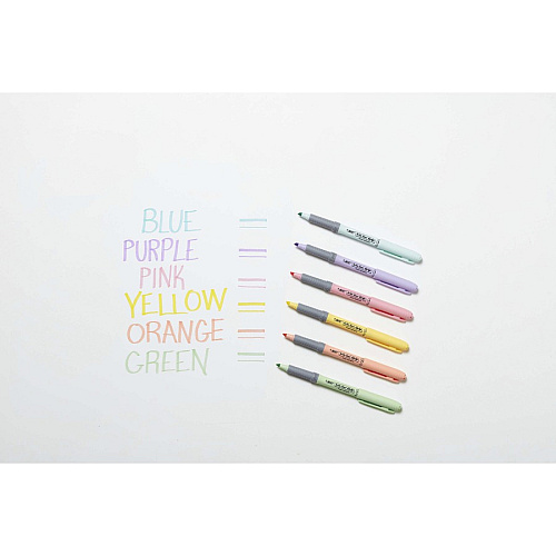 BIC Brite Liner Grip Highlighters, Assorted, 12 Pack 1.6 mm Chisel Marker Point - Assorted, Pastel Yellow, Pastel Pink, Pastel Blue, Pastel Green, Pastel Purple, Pastel Orange Ink - 12 / Box (GBLD11AST)