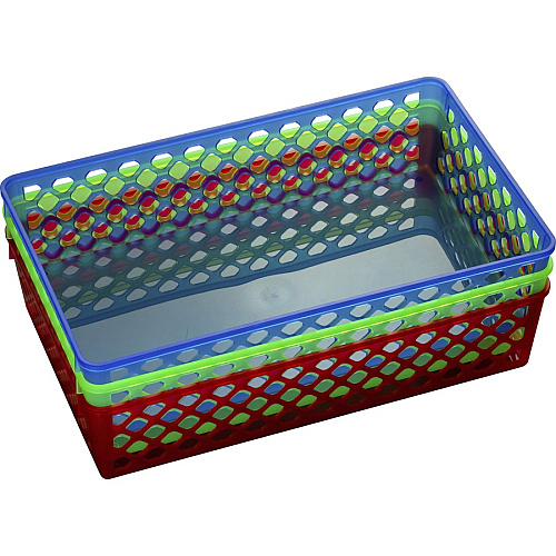 Officemate Achieva Large Supply Basket, Assorted Colors, 3/PK 2.38" Height x 10.63" Width x 6.13" Depth - Compact, Stackable, Storage Space, Sturdy, Heavy Duty - Blue, Green, Red - Plastic - 3 / Set (26208)