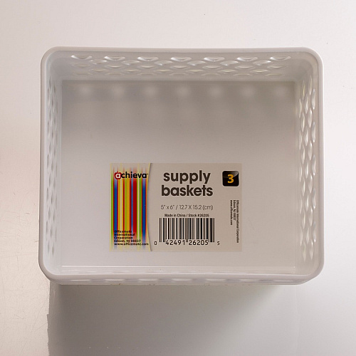 Officemate Achieva Medium Supply Basket, 3/PK 2.4" Height x 6.1" Width x 5" Depth - Compact, Stackable, Storage Space - White - Plastic - 3 / Pack (26205)