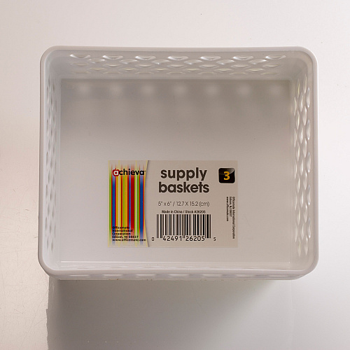 Officemate Achieva Medium Supply Basket, 3/PK 2.4" Height x 6.1" Width x 5" Depth - Compact, Stackable, Storage Space - White - Plastic - 3 / Pack (26205)