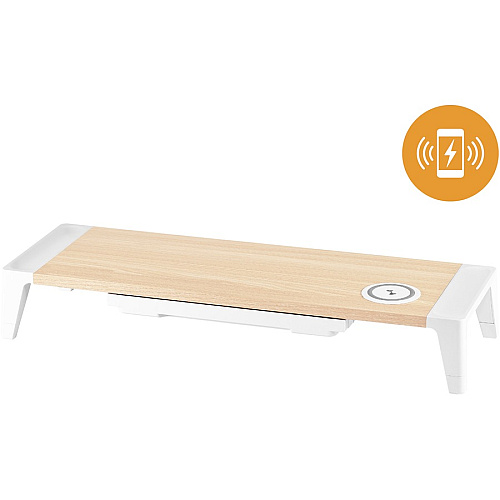 Bostitch Wireless Charging Wooden Monitor Stand 33 lb Load Capacity - 24" Width x 8" Depth - Wood, Wood Grain - Multi (STND2408WH)