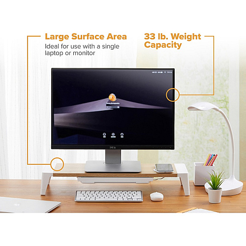 Bostitch Wireless Charging Wooden Monitor Stand 33 lb Load Capacity - 24" Width x 8" Depth - Wood, Wood Grain - Multi (STND2408WH)