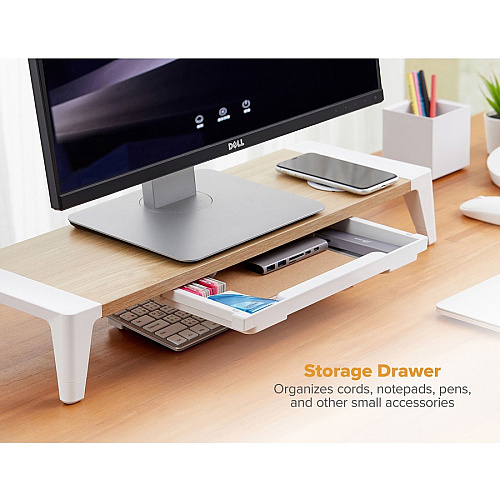 Bostitch Wireless Charging Wooden Monitor Stand 33 lb Load Capacity - 24" Width x 8" Depth - Wood, Wood Grain - Multi (STND2408WH)