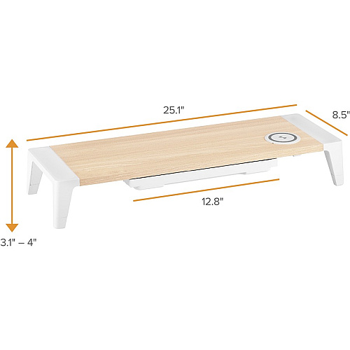 Bostitch Wireless Charging Wooden Monitor Stand 33 lb Load Capacity - 24" Width x 8" Depth - Wood, Wood Grain - Multi (STND2408WH)