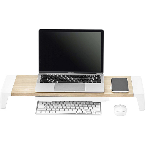 Bostitch Wireless Charging Wooden Monitor Stand 33 lb Load Capacity - 24" Width x 8" Depth - Wood, Wood Grain - Multi (STND2408WH)