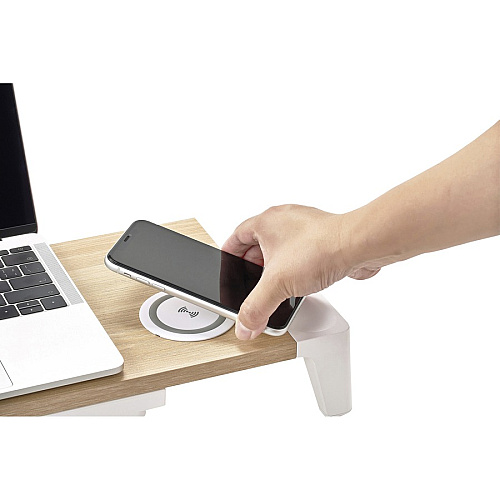 Bostitch Wireless Charging Wooden Monitor Stand 33 lb Load Capacity - 24" Width x 8" Depth - Wood, Wood Grain - Multi (STND2408WH)