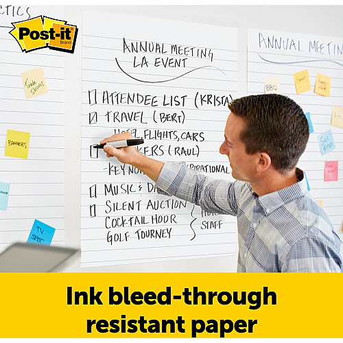 Post-it&reg; Easel Pad 30 Sheets - Ruled Front Ruling x 25" Width x 30" Length - Self-stick, Resist Bleed-through, Handle, Sturdy Backcard, Universal Slot, Repositionable, Adhesive Backing - 6 / Carton (561WLVAD6PK)