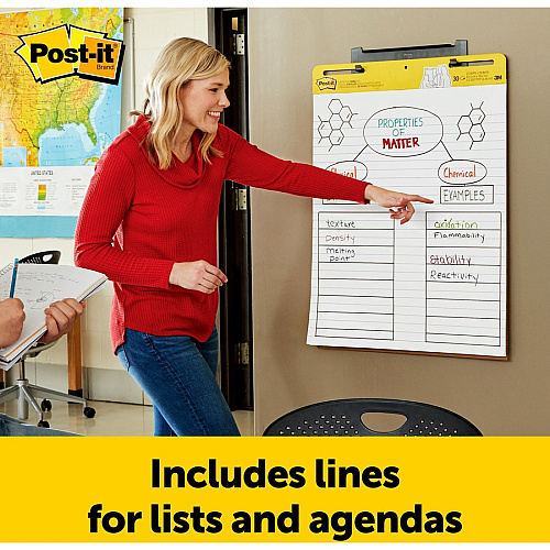 Post-it&reg; Easel Pad 30 Sheets - Ruled Front Ruling x 25" Width x 30" Length - Self-stick, Resist Bleed-through, Handle, Sturdy Backcard, Universal Slot, Repositionable, Adhesive Backing - 6 / Carton (561WLVAD6PK)