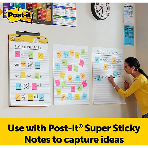 Post-it&reg; Easel Pad 30 Sheets - Ruled Front Ruling x 25" Width x 30" Length - Self-stick, Resist Bleed-through, Handle, Sturdy Backcard, Universal Slot, Repositionable, Adhesive Backing - 6 / Carton (561WLVAD6PK)