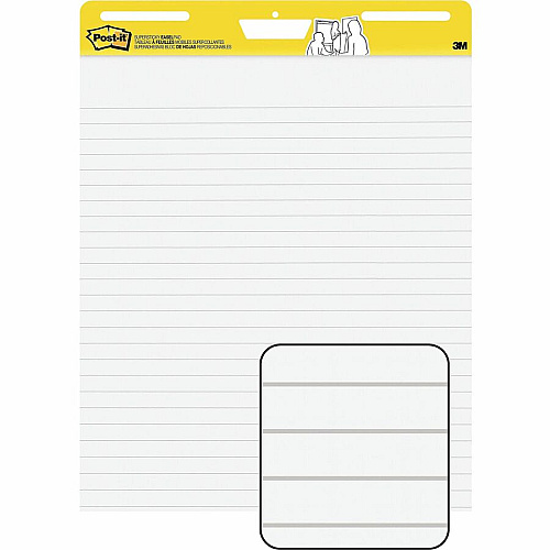 Post-it&reg; Easel Pad 30 Sheets - Ruled Front Ruling x 25" Width x 30" Length - Self-stick, Resist Bleed-through, Handle, Sturdy Backcard, Universal Slot, Repositionable, Adhesive Backing - 6 / Carton (561WLVAD6PK)