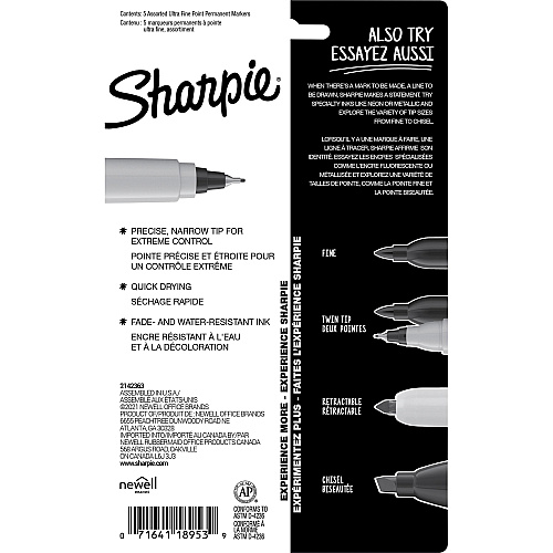 Sharpie Mystic Gems Permanent Markers Ultra Fine Marker Point - Multi Ink - 5 / Pack (2136730)