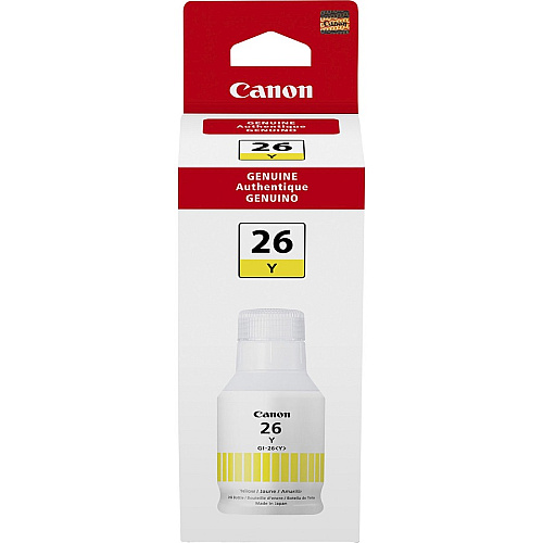 Canon GI-26 Pigment Color Ink Bottle Inkjet - Yellow - 14000 Pages - 132 mL - High Yield - 1 Each (GI26Y)